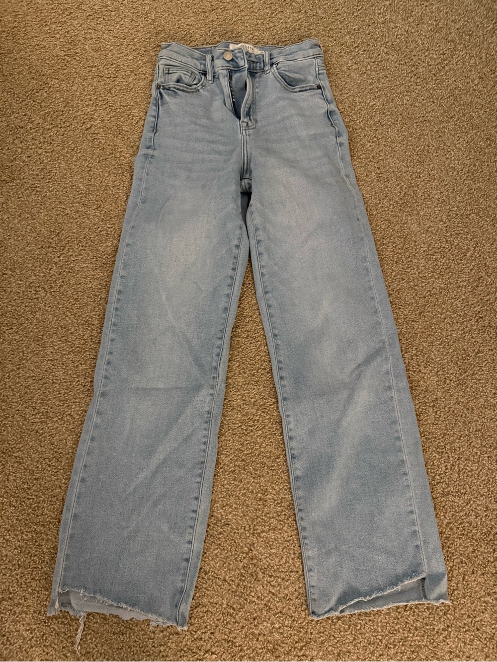 High-Rise Light Blue Wide-Leg Jeans with Raw Hem